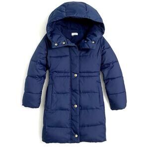 J CREW Crewcuts $168 Girl’s ANTIQUE NAVY Hooded Quilted Puffer Coat Jacket XXS